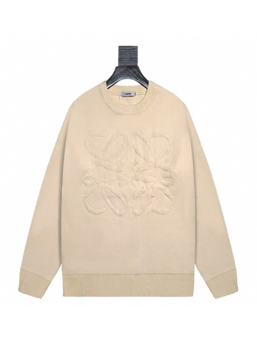 Loewe Beige Crewneck Sweater with Signature Raised Motif